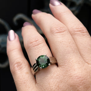 CONTEMPORARY CUSTOM 3.75ct GREEN TOURMALINE RING ON 18ct WHITE GOLD