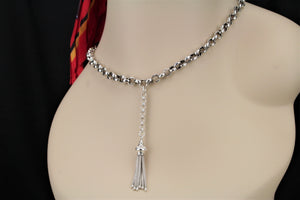 ANTIQUE LATE VICTORIAN c1890 DOUBLE ALBERT CHAIN WITH TASSLLED FOB ON 925 STERLING SILVER