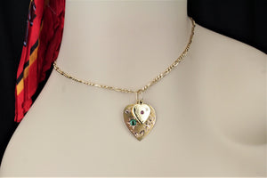 ANTIQUE DOUBLE HEARTS PENDANT ON 18 & 9ct YELLOW GOLD