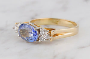 MID CENTURY c1950 1.92ct CEYLON BLUE SAPPHIRE & DIAMOND RING ON 18ct YELLOW GOLD