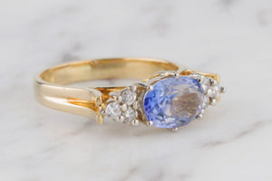 MID CENTURY c1950 1.92ct CEYLON BLUE SAPPHIRE & DIAMOND RING ON 18ct YELLOW GOLD