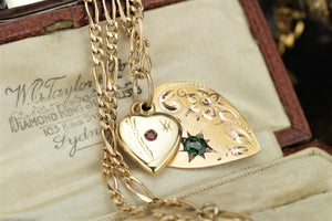 ANTIQUE DOUBLE HEARTS PENDANT ON 18 & 9ct YELLOW GOLD