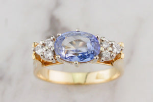 MID CENTURY c1950 1.92ct CEYLON BLUE SAPPHIRE & DIAMOND RING ON 18ct YELLOW GOLD