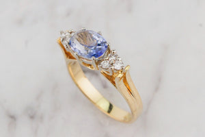 MID CENTURY c1950 1.92ct CEYLON BLUE SAPPHIRE & DIAMOND RING ON 18ct YELLOW GOLD