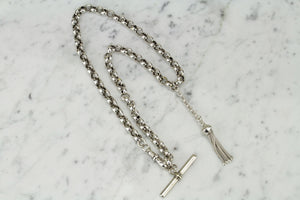 ANTIQUE LATE VICTORIAN c1890 DOUBLE ALBERT CHAIN WITH TASSLLED FOB ON 925 STERLING SILVER