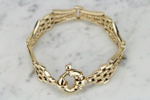 VINTAGE ESTATE ETCHED GATE LINK BRACELET ON 9ct YELLOW GOLD