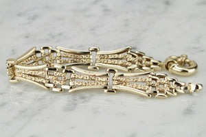 VINTAGE ESTATE ETCHED GATE LINK BRACELET ON 9ct YELLOW GOLD