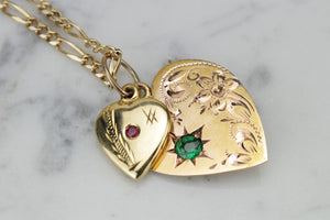 ANTIQUE DOUBLE HEARTS PENDANT ON 18 & 9ct YELLOW GOLD