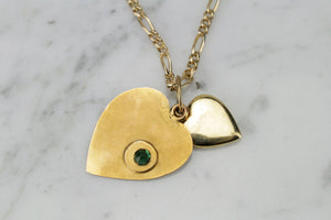 ANTIQUE DOUBLE HEARTS PENDANT ON 18 & 9ct YELLOW GOLD