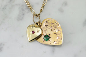 ANTIQUE DOUBLE HEARTS PENDANT ON 18 & 9ct YELLOW GOLD