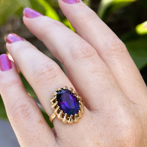 VINTAGE MID CENTURY 10.7ct AMETHYST COCKTAIL RING ON 9ct YELLOW GOLD