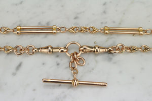 ANTIQUE EDWARDIAN c1910 ROSE GOLD ALBERT FOB CHAIN ON 9ct YELLOW GOLD