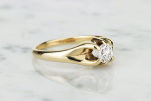ANTIQUE EDWARDIAN c1910 DIAMOND SOLITAIRE RING ON 14ct YELLOW GOLD