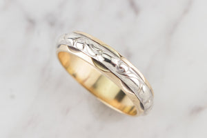 ANTIQUE EDWARDIAN PALLADIUM & 18ct YELLOW GOLD PATTERNED BAND RING