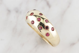 R&V BESPOKE RUBY BOMBE RING ON 14ct YELLOW GOLD