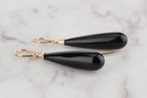 VINTAGE ESTATE ONYX TORPEDO DROP EARRINGS ON 9ct YELLOW GOLD