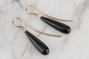 VINTAGE ESTATE ONYX TORPEDO DROP EARRINGS ON 9ct YELLOW GOLD