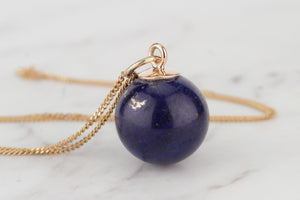 RETRO ESTATE LAPIZ LAZULI BALL PENDANT WITH 9ct GOLD CHAIN