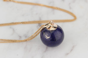 RETRO ESTATE LAPIZ LAZULI BALL PENDANT WITH 9ct GOLD CHAIN