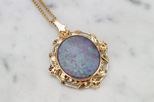 ANTIQUE ARTS & CRAFTS c1915-20 OPAL DOUBLET PENDANT ON 9ct YELLOW GOLD