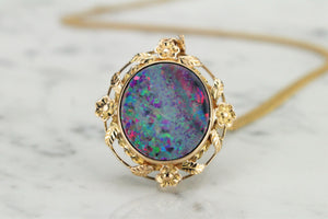 ANTIQUE ARTS & CRAFTS c1915-20 OPAL DOUBLET PENDANT ON 9ct YELLOW GOLD