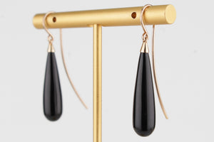 VINTAGE ESTATE ONYX TORPEDO DROP EARRINGS ON 9ct YELLOW GOLD