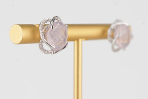 MODERN ROSE QUARTZ & DIAMOND EARRINGS ON 9ct WHITE GOLD