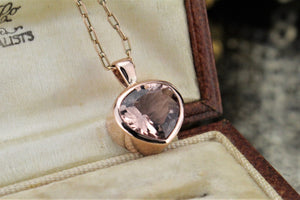 HANDCRAFTED CUSTOM 3.3ct MORGANITE PENDANT ON 9ct ROSE GOLD