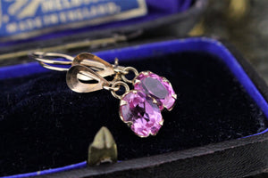 VINTAGE ESTATE 3ct PINK SAPPHIRE EARRINGS ON 18ct YELLOW GOLD