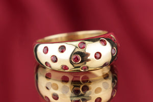 R&V BESPOKE RUBY BOMBE RING ON 14ct YELLOW GOLD