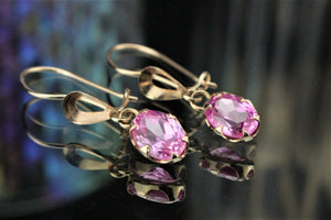 VINTAGE ESTATE 3ct PINK SAPPHIRE EARRINGS ON 18ct YELLOW GOLD