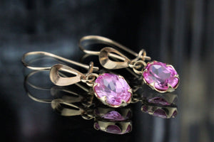 VINTAGE ESTATE 3ct PINK SAPPHIRE EARRINGS ON 18ct YELLOW GOLD