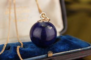 RETRO ESTATE LAPIZ LAZULI BALL PENDANT WITH 9ct GOLD CHAIN