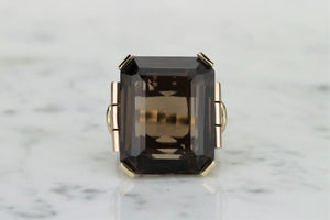 VINTAGE c1940’s 22ct SMOKY QUARTZ COCKTAIL RING ON 9ct YELLOW GOLD