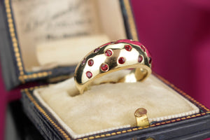 R&V BESPOKE RUBY BOMBE RING ON 14ct YELLOW GOLD