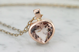 HANDCRAFTED CUSTOM 3.3ct MORGANITE PENDANT ON 9ct ROSE GOLD