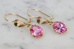 VINTAGE ESTATE 3ct PINK SAPPHIRE EARRINGS ON 18ct YELLOW GOLD