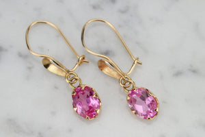 VINTAGE ESTATE 3ct PINK SAPPHIRE EARRINGS ON 18ct YELLOW GOLD