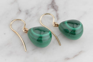 RETRO ESTATE MALACHITE EARRINGS ON 9ct YELLOW GOLD