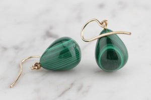 RETRO ESTATE MALACHITE EARRINGS ON 9ct YELLOW GOLD