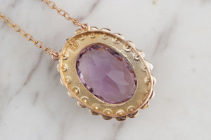 ANTIQUE EWARDIAN c1910 AMETHYST & NATURAL SEED PEARL NECKLACE ON 9ct YELLOW GOLD