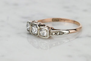 ANTIQUE EDWARDIAN c1910 DIAMOND TRILOGY RING ON 9ct YELLOW & WHITE GOLD