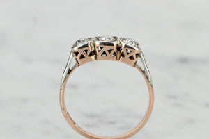 ANTIQUE EDWARDIAN c1910 DIAMOND TRILOGY RING ON 9ct YELLOW & WHITE GOLD