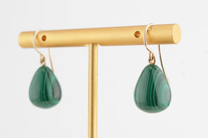 RETRO ESTATE MALACHITE EARRINGS ON 9ct YELLOW GOLD