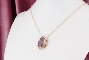 ANTIQUE EWARDIAN c1910 AMETHYST & NATURAL SEED PEARL NECKLACE ON 9ct YELLOW GOLD