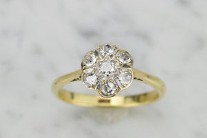 ANTIQUE EDWARDIAN/ART DECO C1910-20 DAISY DIAMOND CLUSTER RING ON 18ct YELLOW & WHITE GOLD