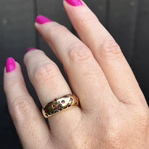 R&V BESPOKE RUBY BOMBE RING ON 14ct YELLOW GOLD