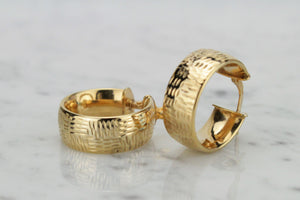 RETRO ITALIAN 9ct GOLD ETCHED HOOPS