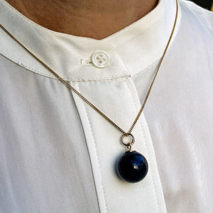 RETRO ESTATE LAPIZ LAZULI BALL PENDANT WITH 9ct GOLD CHAIN