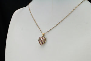 VINTAGE ESTATE SAPPHIRE & RUBY DOUBLE SIDED HEART PENDANT ON 9ct YELLOW GOLD